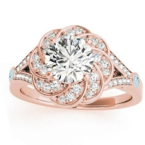 Diamond and Aquamarine Floral Engagement Ring Setting 14k Rose Gold 0.25ct - All
