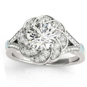 Diamond and Aquamarine Floral Engagement Ring Setting 18k White Gold 0.25ct - All