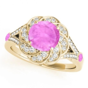Diamond and Pink Sapphire Floral Engagement Ring 14k Yellow Gold 1.25ct - All