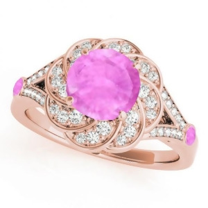 Diamond and Pink Sapphire Floral Engagement Ring 14k Rose Gold 1.25ct - All
