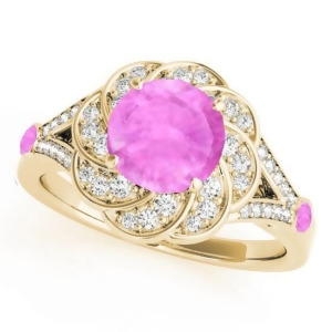 Diamond and Pink Sapphire Floral Engagement Ring 18k Yellow Gold 1.25ct - All