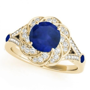 Diamond and Blue Sapphire Floral Engagement Ring 14k Yellow Gold 1.25ct - All