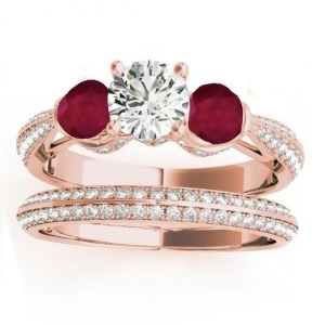 Diamond and Ruby 3 Stone Bridal Set Setting 14k Rose Gold 1.04ct - All