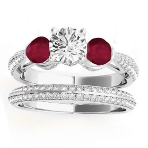 Diamond and Ruby 3 Stone Bridal Set Setting 18k White Gold 1.04ct - All