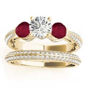Diamond and Ruby 3 Stone Bridal Set Setting 18k Yellow Gold 1.04ct - All