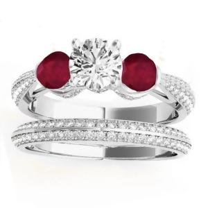Diamond and Ruby 3 Stone Bridal Set Setting Platinum 1.04ct - All