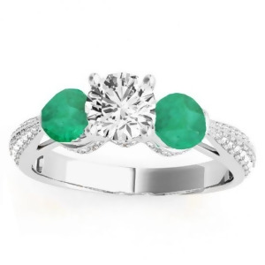 Diamond and Emerald 3 Stone Engagement Ring Setting 14k White Gold 0.66ct - All