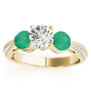 Diamond and Emerald 3 Stone Engagement Ring Setting 14k Yellow Gold 0.66ct - All
