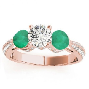 Diamond and Emerald 3 Stone Engagement Ring Setting 14k Rose Gold 0.66ct - All