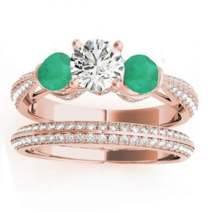 Diamond and Emerald 3 Stone Bridal Set Setting 18k Rose Gold 1.04ct - All