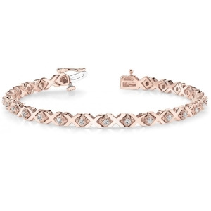 Diamond Xoxo Chained Line Bracelet 14k Rose Gold 0.91ct - All