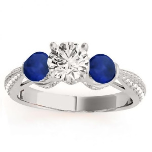 Diamond and Blue Sapphire Engagement Ring Setting 14k White Gold 0.66ct - All