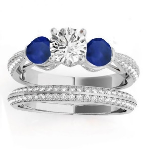 Diamond and Blue Sapphire Bridal Set Setting 14k White Gold 1.04ct - All
