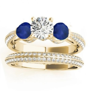 Diamond and Blue Sapphire Bridal Set Setting 14k Yellow Gold 1.04ct - All