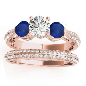 Diamond and Blue Sapphire Bridal Set Setting 14k Rose Gold 1.04ct - All