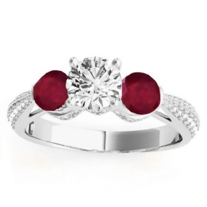 Diamond and Ruby 3 Stone Engagement Ring Setting 14k White Gold 0.66ct - All