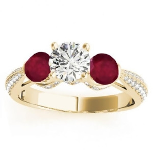 Diamond and Ruby 3 Stone Engagement Ring Setting 14k Yellow Gold 0.66ct - All