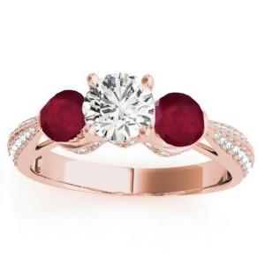 Diamond and Ruby 3 Stone Engagement Ring Setting 14k Rose Gold 0.66ct - All
