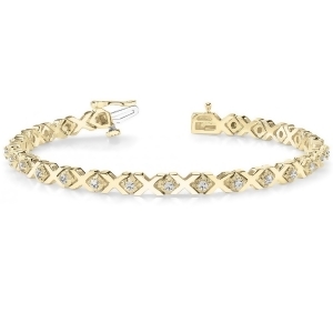Diamond Xoxo Chained Line Bracelet 14k Yellow Gold 0.91ct - All