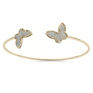 Diamond Butterfly Pave Bangle Bracelet 14k Yellow Gold 0.60ct - All