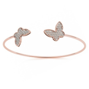 Diamond Butterfly Pave Bangle Bracelet 14k Rose Gold 0.60ct - All