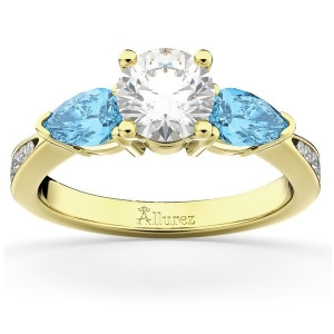 Diamond and Pear Blue Topaz Engagement Ring 14k Yellow Gold 0.79ct - All