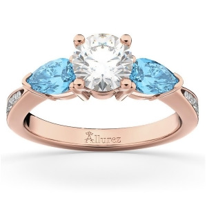 Diamond and Pear Blue Topaz Engagement Ring 14k Rose Gold 0.79ct - All