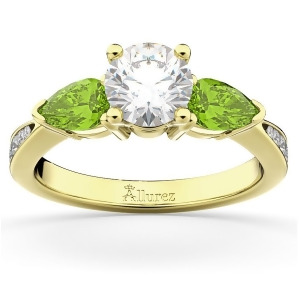 Diamond and Pear Peridot Engagement Ring 14k Yellow Gold 0.79ct - All
