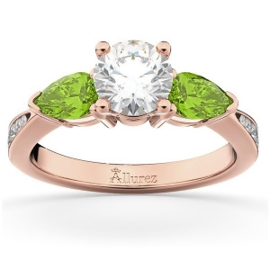 Diamond and Pear Peridot Engagement Ring 14k Rose Gold 0.79ct - All