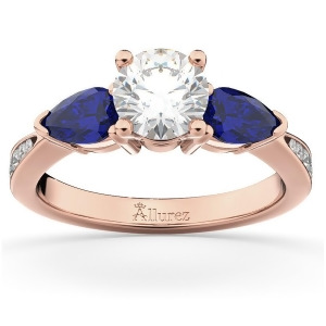 Diamond and Pear Blue Sapphire Engagement Ring 14k Rose Gold 0.79ct - All
