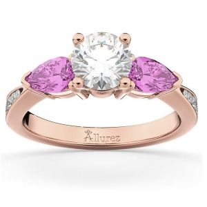 Diamond and Pear Pink Sapphire Engagement Ring 14k Rose Gold 0.79ct - All