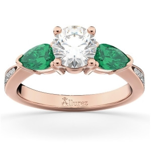 Diamond and Pear Green Emerald Engagement Ring 14k Rose Gold 0.61ct - All