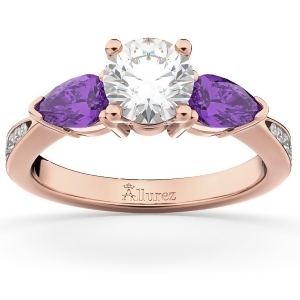 Diamond and Pear Amethyst Engagement Ring 14k Rose Gold 0.79ct - All