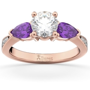 Diamond and Pear Amethyst Engagement Ring 18k Rose Gold 0.79ct - All