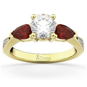 Diamond and Pear Garnet Engagement Ring 14k Yellow Gold 0.79ct - All