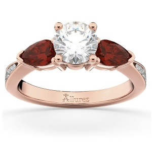 Diamond and Pear Garnet Engagement Ring 14k Rose Gold 0.79ct - All