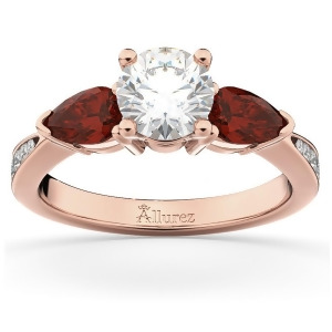 Diamond and Pear Garnet Engagement Ring 18k Rose Gold 0.79ct - All