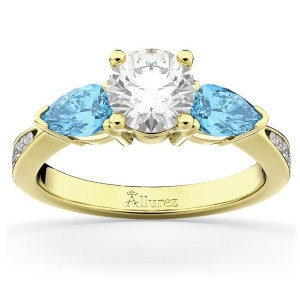 Diamond and Pear Aquamarine Engagement Ring 14k Yellow Gold 0.79ct - All