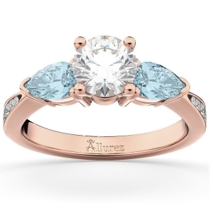 Diamond and Pear Aquamarine Engagement Ring 14k Rose Gold 0.79ct - All
