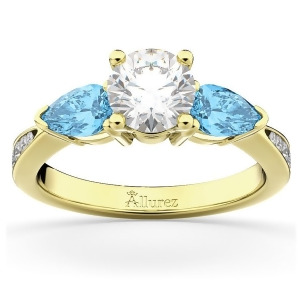 Diamond and Pear Aquamarine Engagement Ring 18k Yellow Gold 0.79ct - All