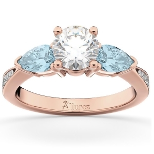 Diamond and Pear Aquamarine Engagement Ring 18k Rose Gold 0.79ct - All