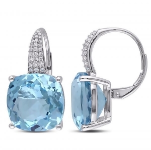 Diamond Sky Blue Topaz LeverBack Drop Earrings 14k White Gold 23.51ct - All