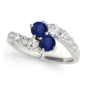 Blue Sapphire and Diamond Contoured Two Stone Ring 14k White Gold 2.00ct - All