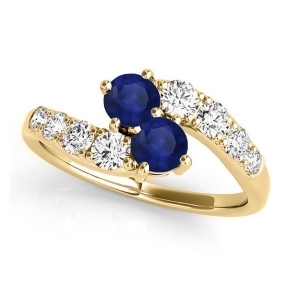 Blue Sapphire and Diamond Contoured Two Stone Ring 14k Yellow Gold 2.00ct - All