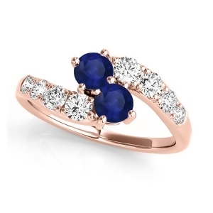 Blue Sapphire and Diamond Contoured Two Stone Ring 14k Rose Gold 2.00ct - All