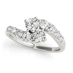 Diamond Accented Contoured Two Stone Ring 14k White Gold 2.00ct - All