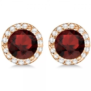 Diamond and Garnet Earrings Halo 14K Rose Gold 1.15ct - All