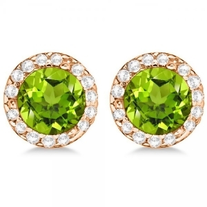 Diamond and Peridot Earrings Halo 14K Rose Gold 1.15ct - All