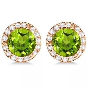 Diamond and Peridot Earrings Halo 14K Rose Gold 1.15ct - All