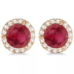 Diamond and Ruby Earrings Halo 14K Rose Gold 1.15ct - All